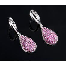 Large Droplets Rubies Zircon Silver Earrings